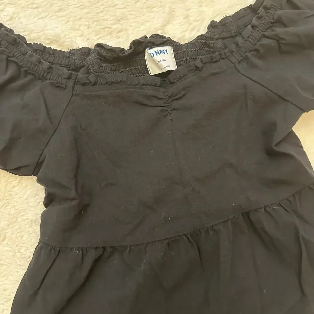 Old Navy Black Top sz L (10-12) Puff Short Sleeves Babydoll Top
